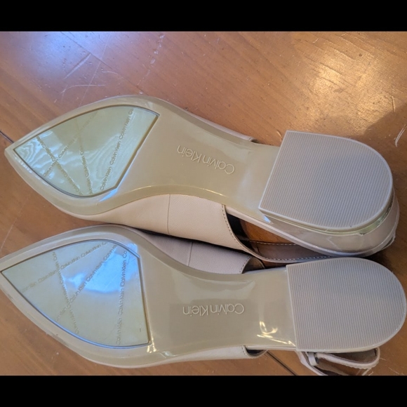 Calvin Klein Tan Slingback Pumps Pointed Toe Block Heel Nude Career Shoes Size 9 - Picture 9 of 11